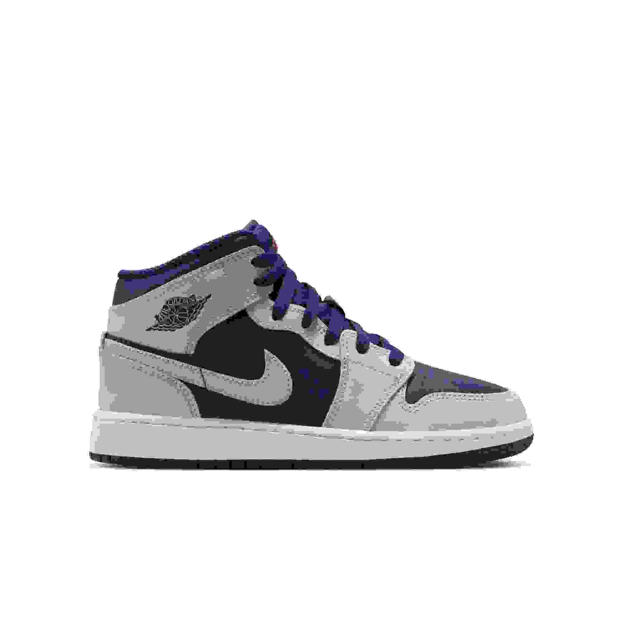 Jordan 1 Mid Grade School Boys' "Blue Void/Pure Platinum/Summit White" Shoe